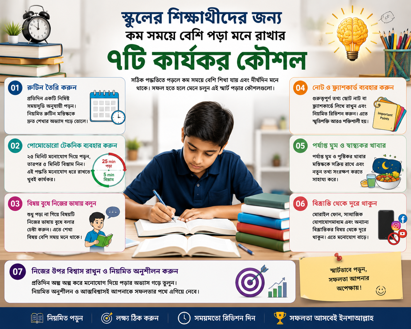 স্কুলের শিক্ষার্থীদের জন্য কম সময়ে বেশি পড়া মনে রাখার কার্যকর ৭টি কৌশল